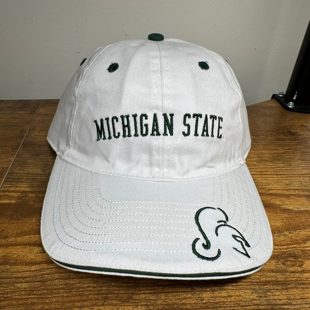 Michigan State Spartans J2 Sport White Adjustable Strapback Hat Mens MSU Cap‎
